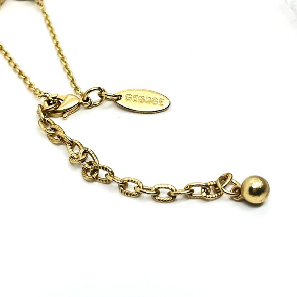 GEORGE AQUA BLUE GREEN CLOVER NECKLACE GOLD TONE STATION STYLE 18" ADJUSTABLE - Picture 12 of 16